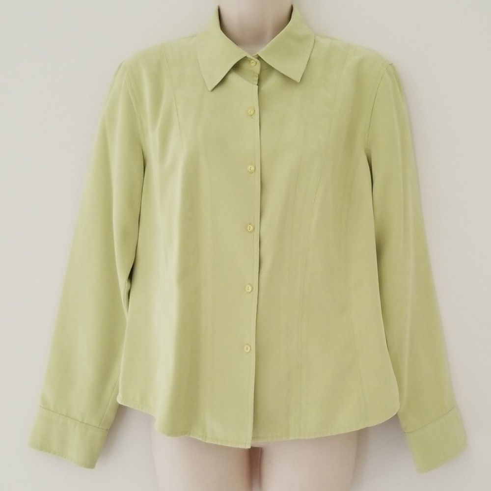 Talbots Petites Womens Chartreuse Blouse Size M - Picture 4 of 8